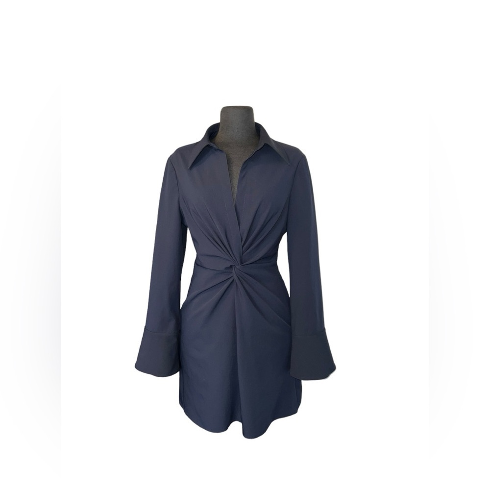 cinq a sept Navy Long Sleeve Twist Front Shirt Dress